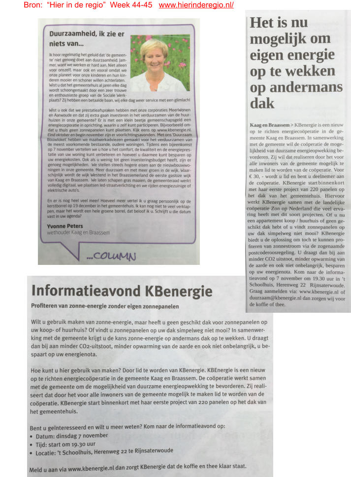 Bron:  “Hier in de regio”  Week 44-45   www.hierinderegio.nl/
